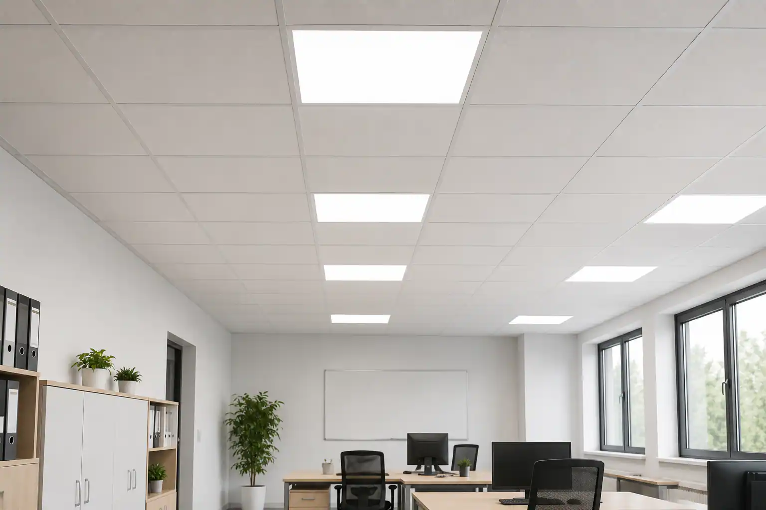 Boční pohled na LED panel 600x600mm — tloušťka rámu 32 mm s SMD LED čipy
